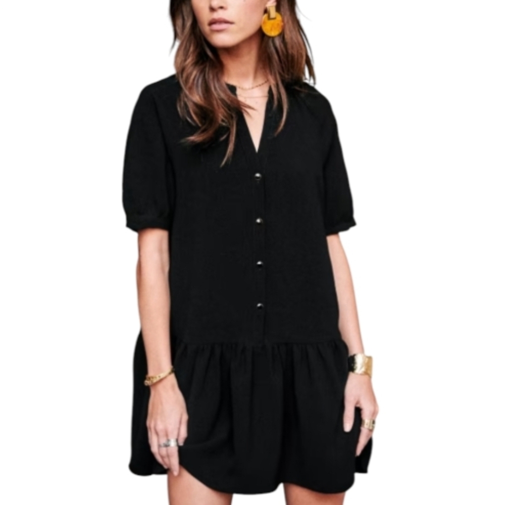 Sezane Black Lenitta Mini Dress